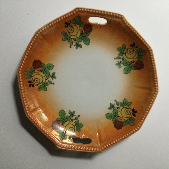 PK unity Germany serving plate orange with yellow and red rose handled - Picture 2 of 5